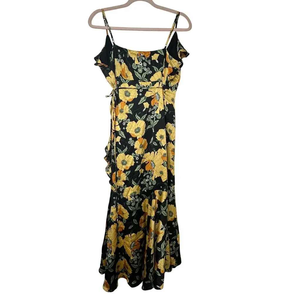 Md NWT Lulus Perfectly Curated Black Floral Wrap Dress Ruffle High-Low Maxi Fall - Picture 7 of 7